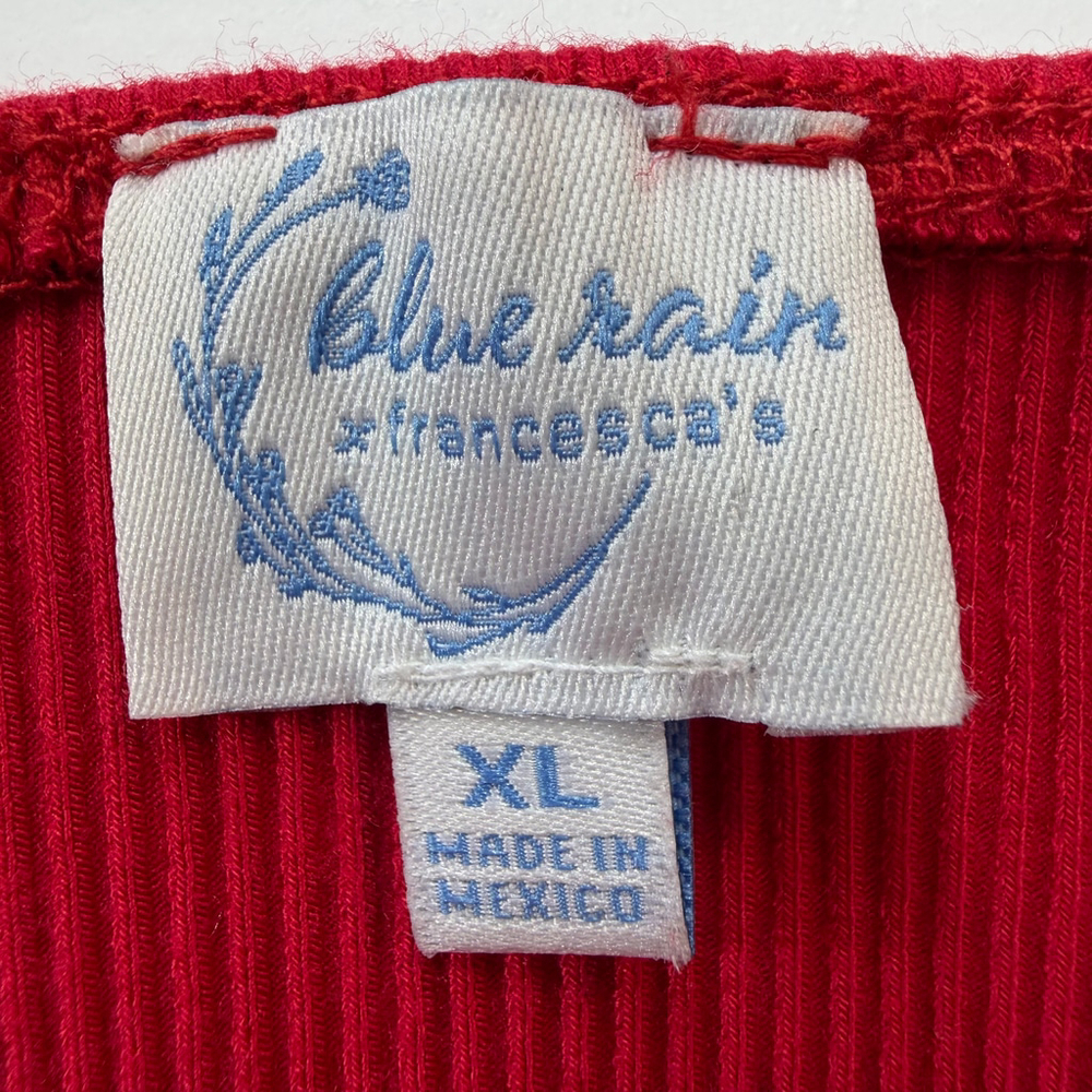 Francesca’s Red Ribbed Ruffle Strap Bodysuit XL Valentine Romantic Stretch - Picture 9 of 10